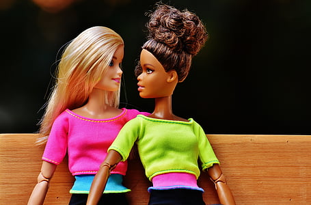 Barbie, meisje, vriendinnen, vriendschap, pop, vrij, gezicht