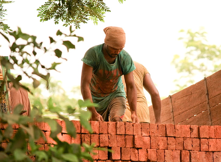 bricks, labourer, indian, labour, loading, truck, worker