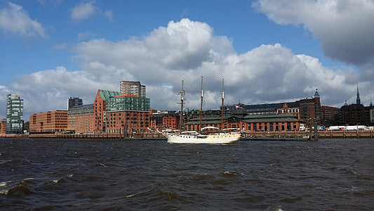 Hamburg, Port, Jerman, boot, perkotaan, air, Elbe