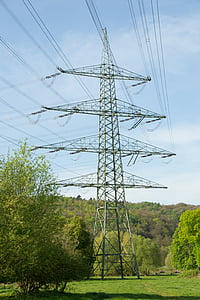 strommast, electricity, high voltage, energy, pylon, landscape, upper lines