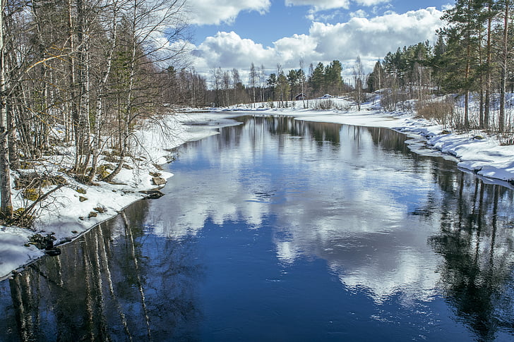 jõgi, taevas, peegeldus, sinine, maastik, vee, Soome