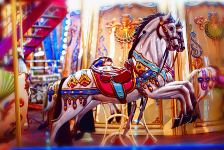 karneval, karusellen, hester, underholdning, leketøy, fargerike, lyse