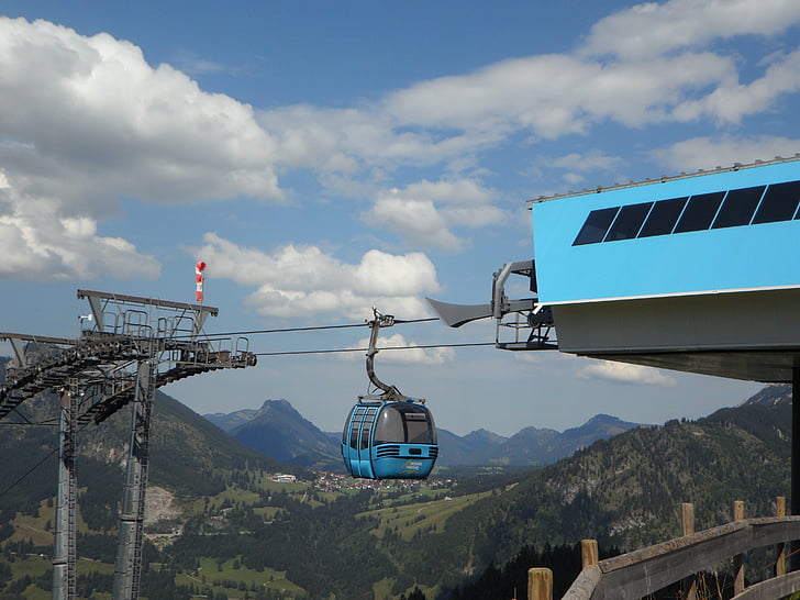 Gondola, horní stanice, Hora, Allgäu, hory