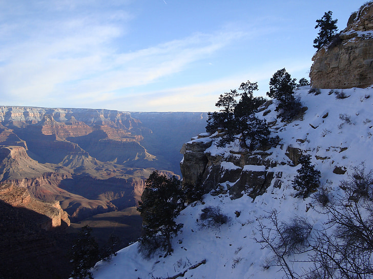 Grand canyon, Příroda, venku, sníh, obloha, Zimní, stromy