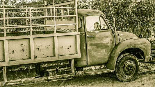 caminhão, velho, veículo, carro, antiguidade, vintage, enferrujada