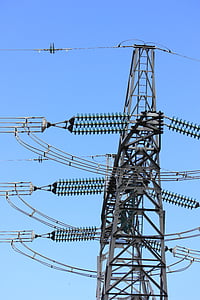 мощност, разпределение, електричество, електрически, изолатор, кула, линия