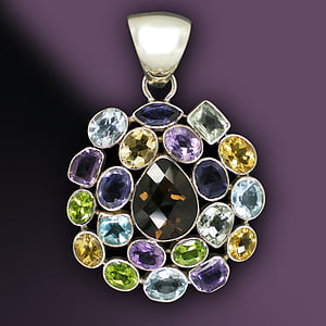 gemme, gioielli, rimorchi, Gioielli in argento, viola, giallo, verde