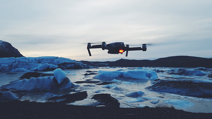 drone, camera, ice, iceberg, snow, cold, weather