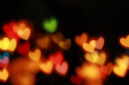 màu đỏ, màu xanh lá cây, màu vàng, trái tim, đèn chiếu sáng, trái tim, Bokeh