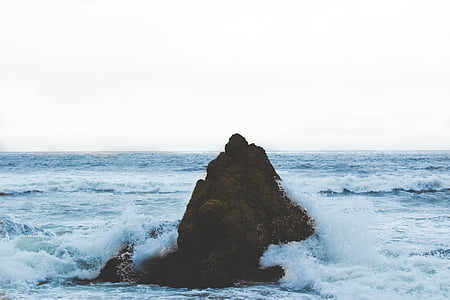 море, хвилі, удару, коричневий, рок, формування, горизонт