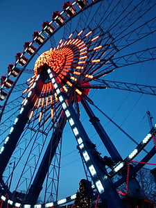 marché de Noël, soirée, lumière, grande roue, Parc d’attractions ride, Parc d’attractions, amusement