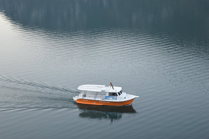 Kotor, barco, Fiorde kotor, Acorda, água, vista de alto ângulo, reflexão