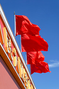 merah, bendera, sosialisme, tiang bendera, bergetar, pukulan, Cina