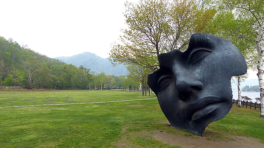 Lac, Lac toya, montagne, Parc national, Japon, Hokkaido, sculpture