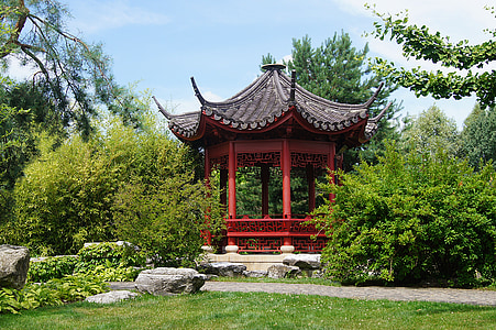 pavilon, kínai, zöld, táj, idilli, Ázsia, építészet
