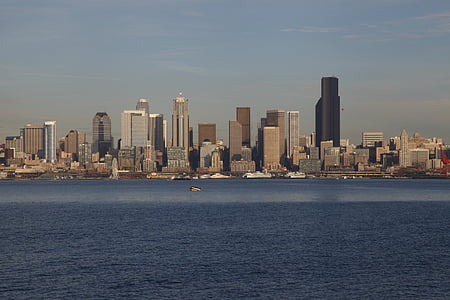 Seattle-ben, Skyline, város, belváros, Amerikai, építészet, modern