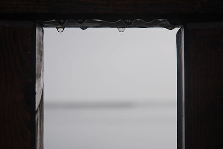 blur, droplets, focus, water drops, window, wood, copy space