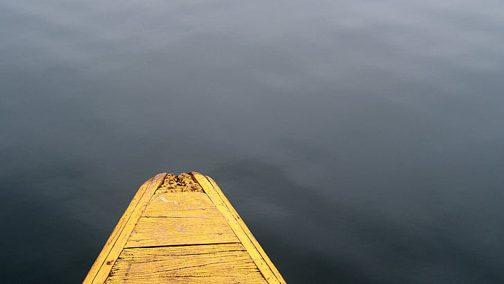 bruin, houten, boot, ondiep, water, zee, Lake