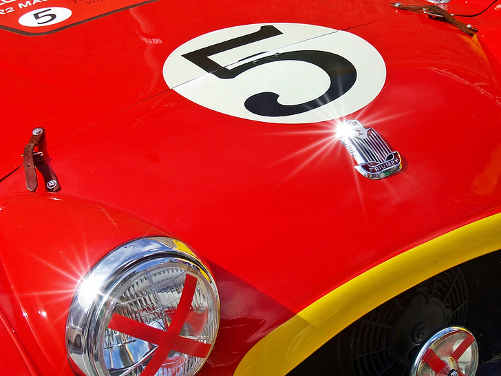 червена кола, червен спортен автомобил, състезателни коли, фон, Триумф, TR2, Макао