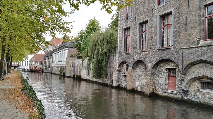 Bruges, csatornák, Belgium, csatorna, Európa, víz, hidak