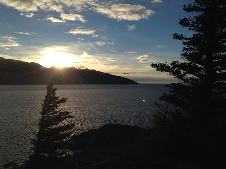 Canada, Lake, fjell, natur, solnedgang, rolig, treet