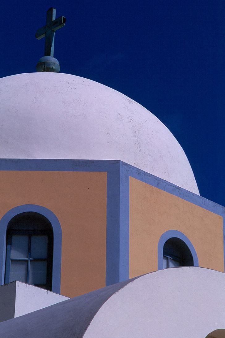 Santorin, Chapelle, Église, île, Grèce, architecture, toit