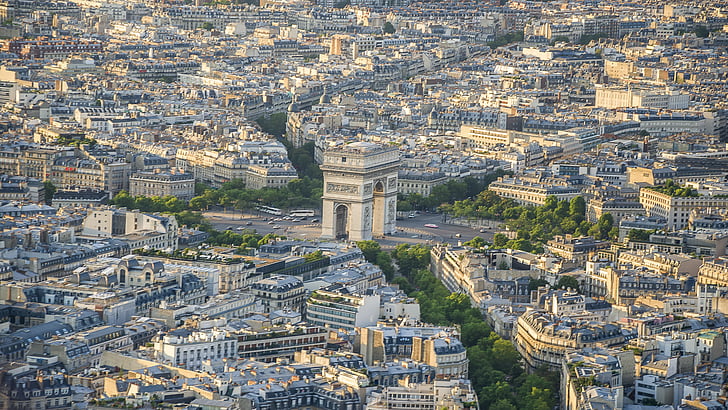 Panoráma mesta Paríž, champs-élysées oslavuje, Paríž, Francúzsko, Panoráma mesta, Architektúra, Európa