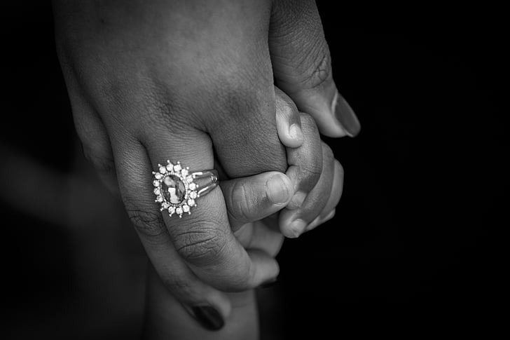 baby, black-and-white, engagement, hands, jewellery, jewelry, ring