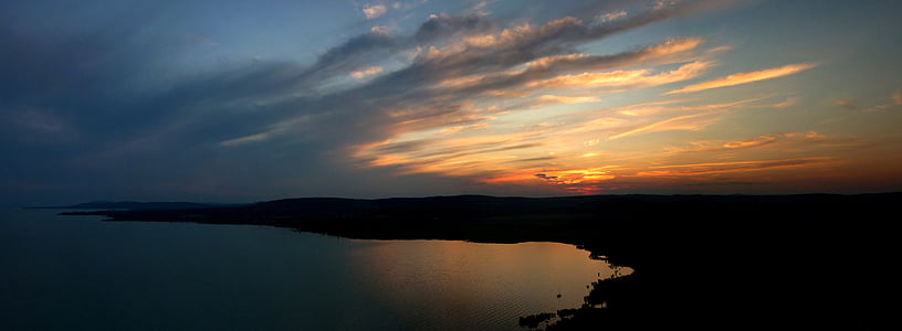 posta de sol, Lago Balatón, Tihany, capvespre, acollidor, llum, cel
