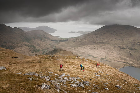 Grup, insanlar, dağ, Bulutlu, Hava durumu, İskoçya, uzun yürüyüşe çıkan kimse