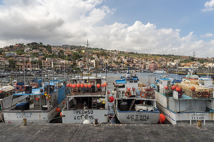 Európa, Olaszország, Szicília, csónakok, kikötő, Port, halászok