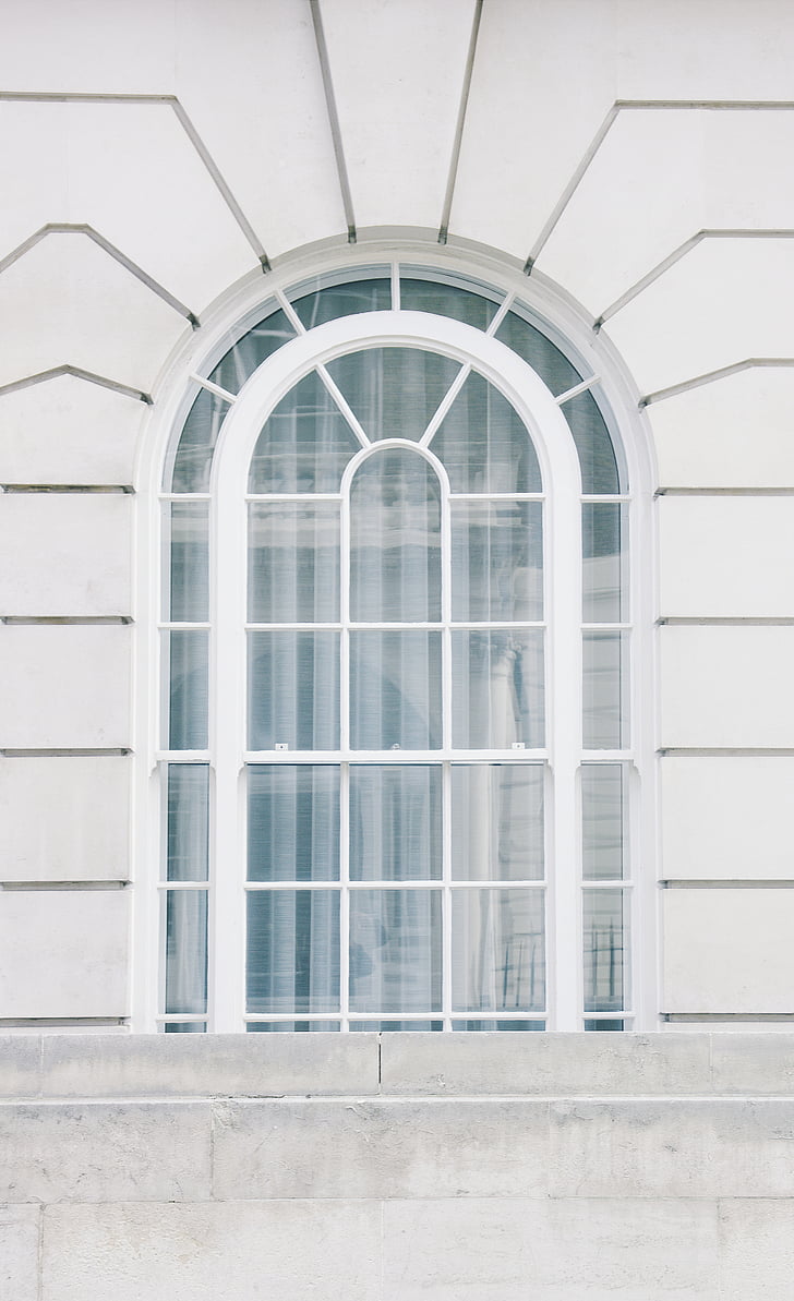 arched window, glass, white, window, glass - Material, architecture, no People