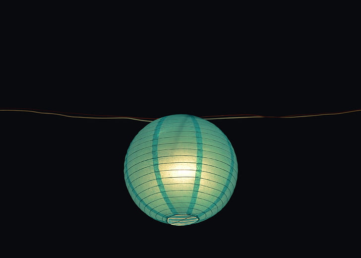 grøn, vedhæng, lampe, mørk, nat, blå, lanterne