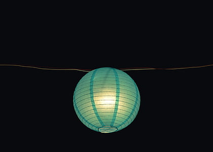 green, pendant, lamp, dark, night, blue, lantern