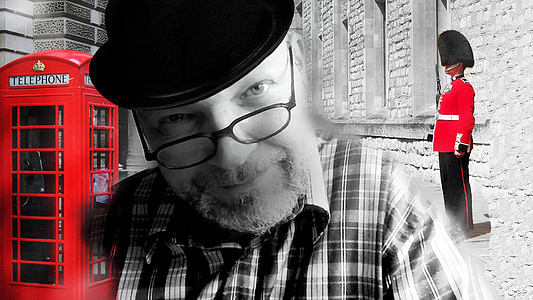 мъж, шапка, Черно и бяло, телефонна кабина, пъпеш, Лондон, Англия