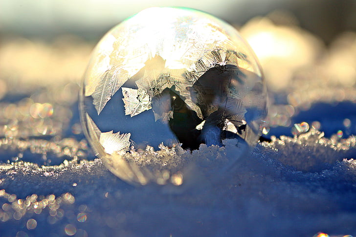 eiskristalle, ziepju burbulis, sniega, fantāzija, ziemas, saldēti, salna