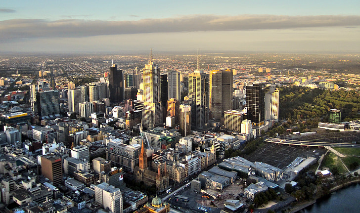 Melbourne, Skyline, gratte-ciels, Australie, bâtiment, gratte-ciel, tombée de la nuit
