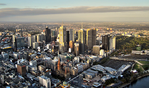 Melbourne, Skyline, Wolkenkratzer, Australien, Gebäude, Wolkenkratzer, Dämmerung