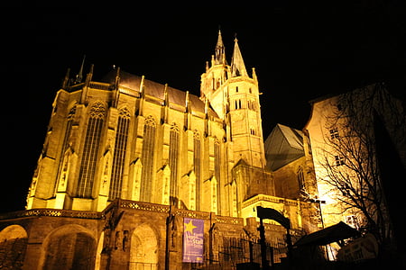 Erfurt, DOM, izgaismotas, naktī, arhitektūra, reliģija, baznīca