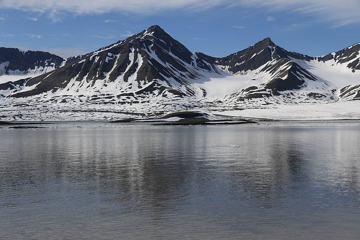 Svalbard, lód, Arktyka, krajobraz, góry, śnieg, odbicie