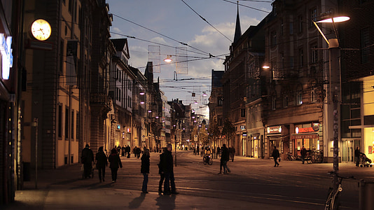 Erfurt, Crepúsculo, ciudad, arquitectura, noche, Alemania, urbana