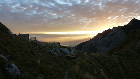 Allgäu, solopgang, bjerge, farve, Panorama, skyer