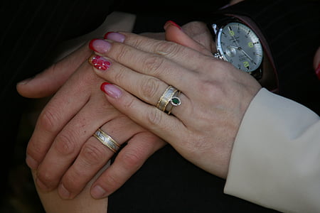 verighete, 사랑, 결혼, 반지, 손