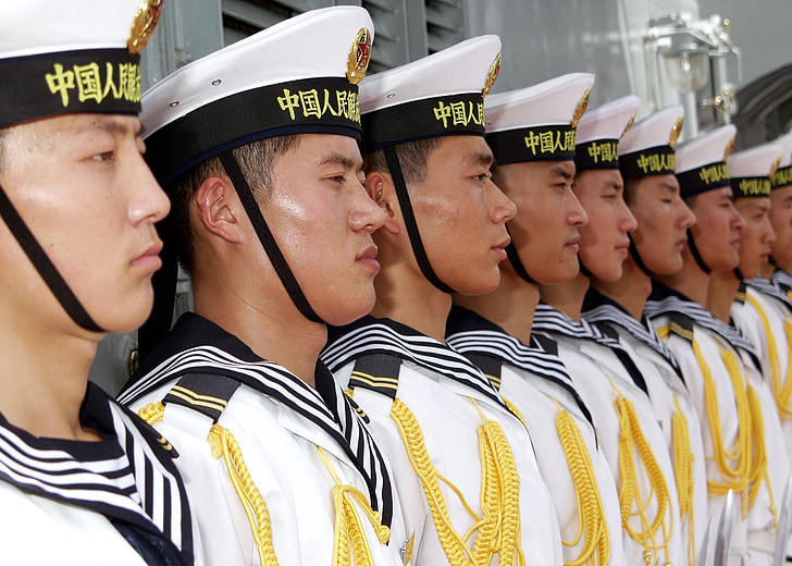 marinheiros, Chinês, China, Marinha, militar, linha, alinhados