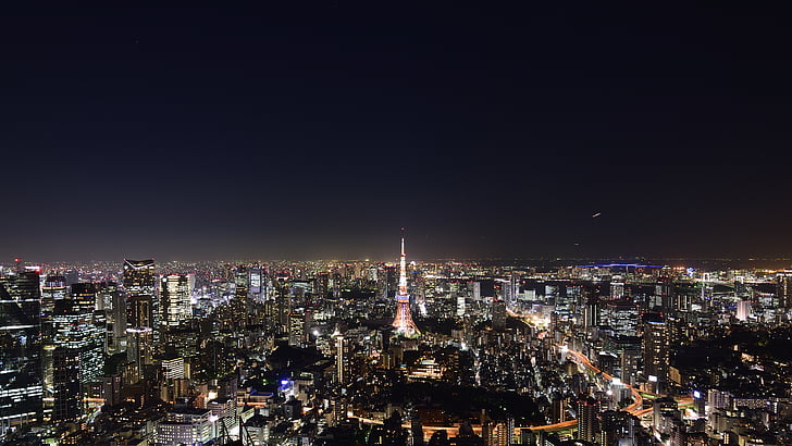 architecture, buildings, city, city lights, cityscape, evening, illuminated