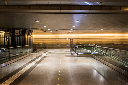 railway station, passage, escalator, architecture, gloomy, building, modern