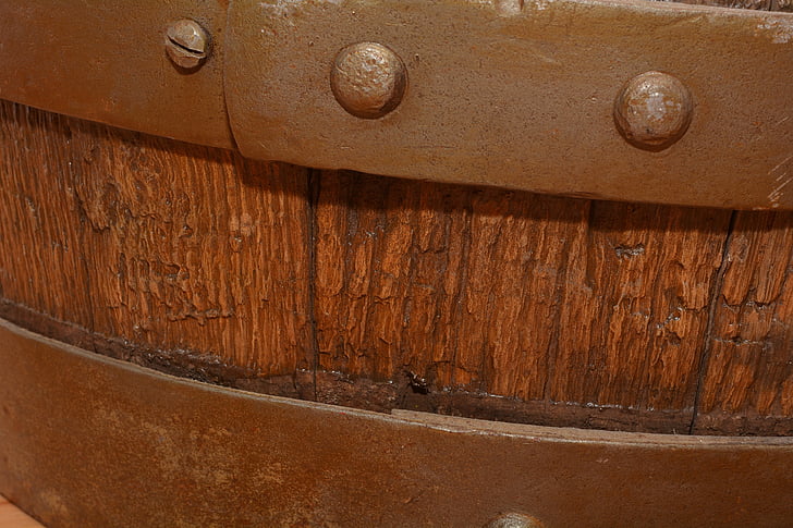 木製の樽, 閉じる, 古い, 木材, 金属