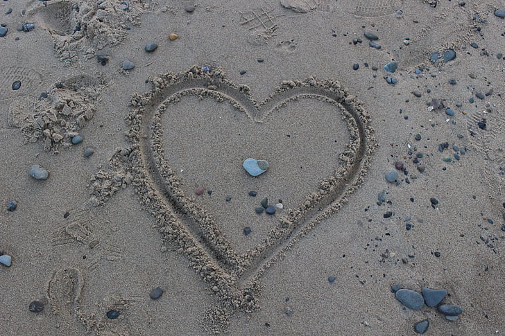 jantung, Cinta, batu, laut, alam, kasih sayang, liburan