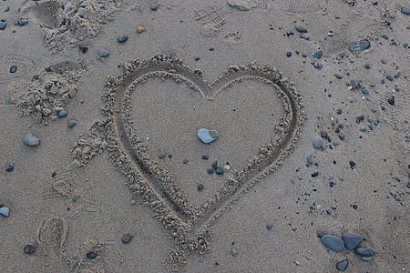 coração, amor, pedras, mar, natureza, afeição, férias