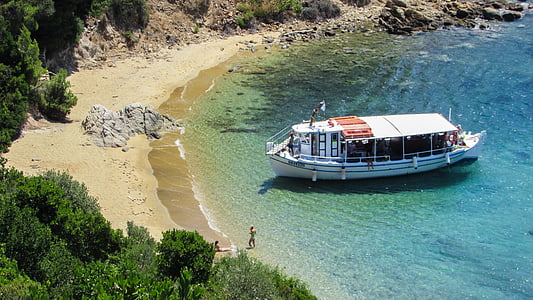 Görögország, Skiathos, Diamanti beach, Beach, csónak, sziget, turizmus